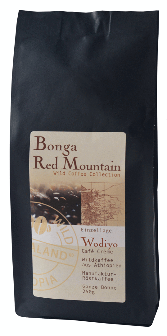 Bonga Red Mountain, Wodiyo, Café Crème, 250g, GANZE BOHNE, bio-zertifiziert und aus Fairem Handel
