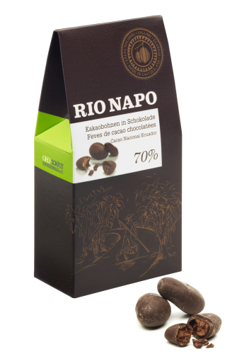 RIO NAPO, Kakaobohnen in Schokolade, 70%, 80g, BIO, MHD 23.08.2023