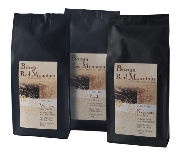 Bonga Red Mountain, Wodiyo, Café Crème, 250g, GANZE BOHNE, bio-zertifiziert und aus Fairem Handel