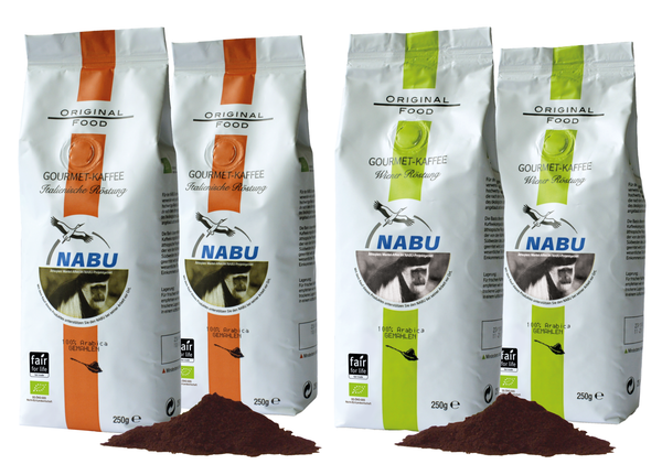 NABU Kaffee, Probierpaket, 4 x 250g, gemahlen, BIO & FAIR